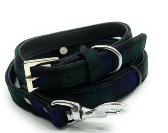 Scottish Black Watch Tartan Dog Collar & Lead Set