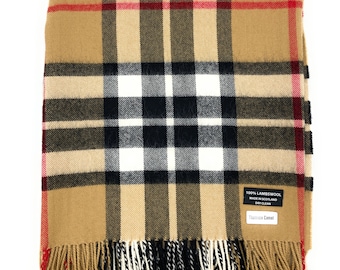 Pure Lambswool Thomson Camel Tartan Travel Rug/Blanket - Made in Scotland