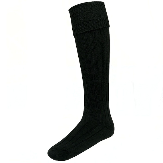 Calcetines escoceses de mezcla de lana para hombre, color negro liso,  disponibles tallas S a L, fabricados en Escocia -  España