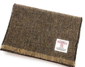 Authentic Harris Tweed Unisex Brown Herringbone Tweed Scarf- Made In Scotland