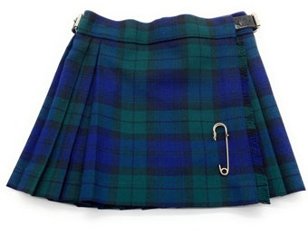 Girls Scottish Black Watch Tartan pleated Kilt Skirt-  Made in Scotland