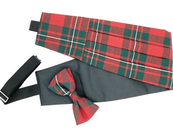 Gents Pure Wool MacGregor Modern Tartan Cummerbund & Bow Tie Set - Made in Scotland