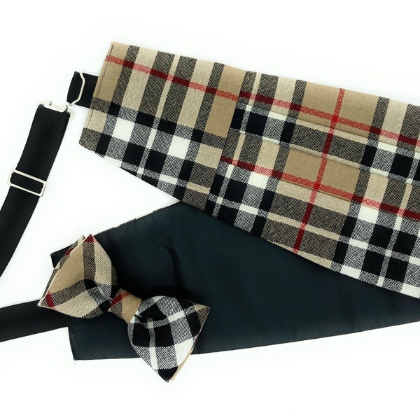 Gents Pure Wool Thomson Camel Tartan Cummerbund & Bow Tie Set - Made in Scotland