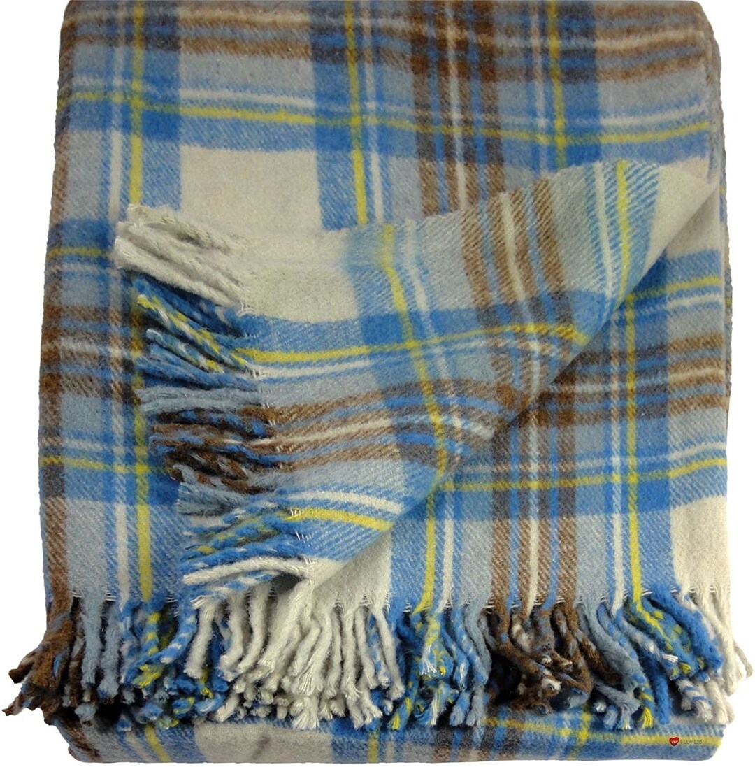 Blend Wool Stewart Muted Blue Tartan Travel Rug/blanket Etsy Ireland
