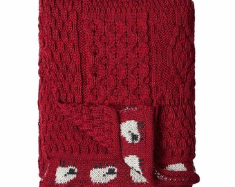 100% British Wool Arran Sheep Wool Throw/Blanket In Red Colour - MADE IN UK