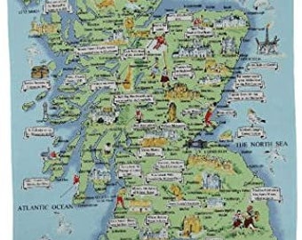 100% Cotton Scottish Dish Cloth/Tea Towel - Map of Scotland