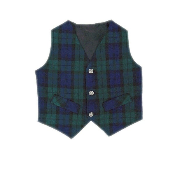 Boys Traditional Black Watch Tartan Waistcoat in Various Sizes - Made in UK