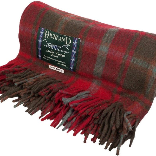 Dark Maple Leaf Wool Blend Tartan Blanket Throw Blanket 157cm x 189cm