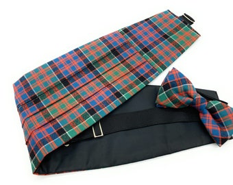 Gents Pure Wool MacDonald of Clanranald Ancient Tartan Cummerbund & Bow Tie Set - Made in Scotland