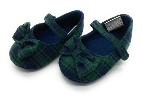 Baby Girl's Tartan Shoes With Bow Available In 3 Colours Baby Girl's Tartan Shoes With Bow Available In 3 Colours