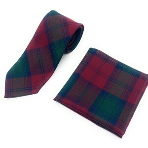 Gents Pure Wool Lindsay Tartan Tie & Matching Pocket Square Set - Made in Scotland