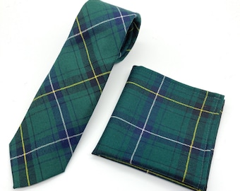 Gents Pure Wool Henderson Modern Tartan Tie & Matching Pocket Square Set - Made in Scotland