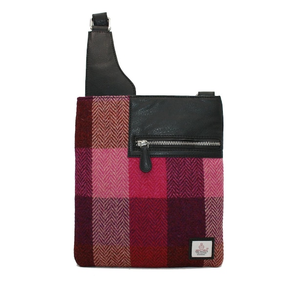 Ladies Authentic Harris Tweed Pink Squares Check Medium Cross Body Bag