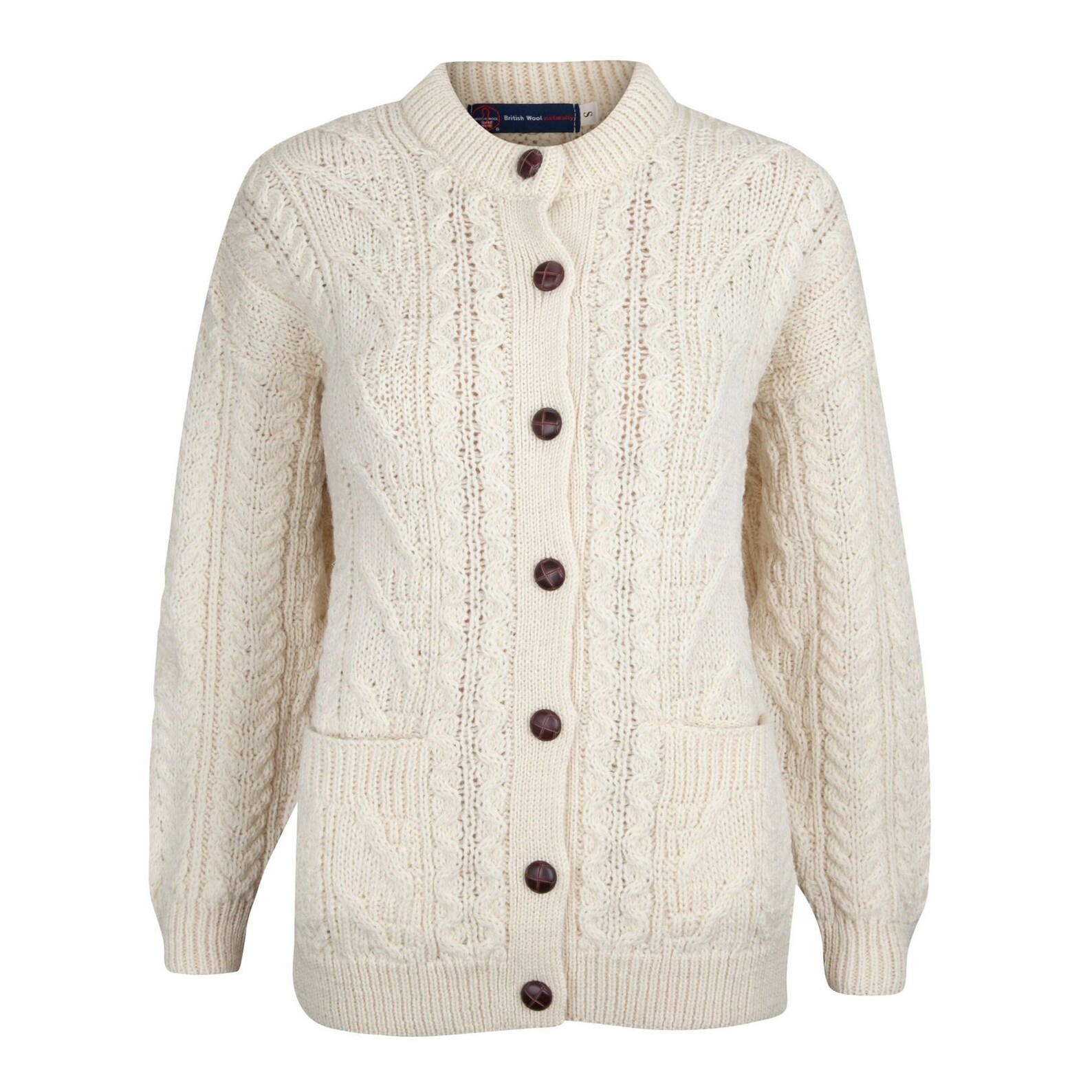 British Wool Ladies Arran Cable Knit Ecru Cardigan MADE IN Etsy