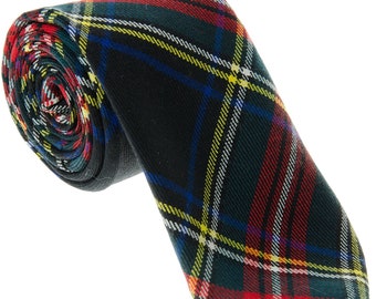 Gents Pure New Wool Stewart Black Tartan Tie - MADE IN SCOTLAND