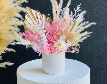 Medium Vase with dried flower|  Dried Flower arrangement |Bouquet, Boho wedding |table decor, Bud vases, boho home decor |white vase