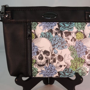 Bandolera/bolso/embrague de hombro con calavera con correa ajustable/desmontable con calaveras y flores azules y verdes