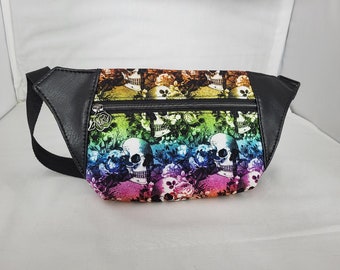 Fanny Pack in rainbow skull print canvas and faux leather