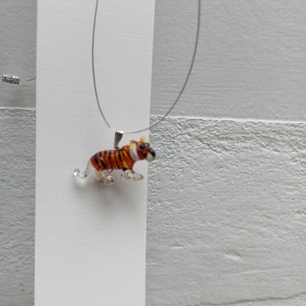 Tiger Glass Pendant, Cute Mini Animals, Handmade Glass Jewellery