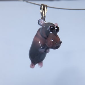 Hippo Glass Pendant, Cute Mini Animals, Handmade Glass Jewellery