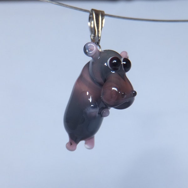 Pendentif hippopotame en verre, mini animaux mignons, bijoux en verre faits main