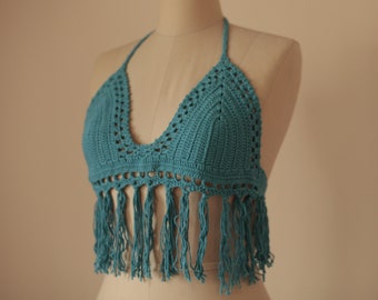 Crochet Fringe Bralette, Boho Handmade Crop Top, Festival Top, Sexy Bohemian Clothing, Hippie Bralette, Summer Crochet