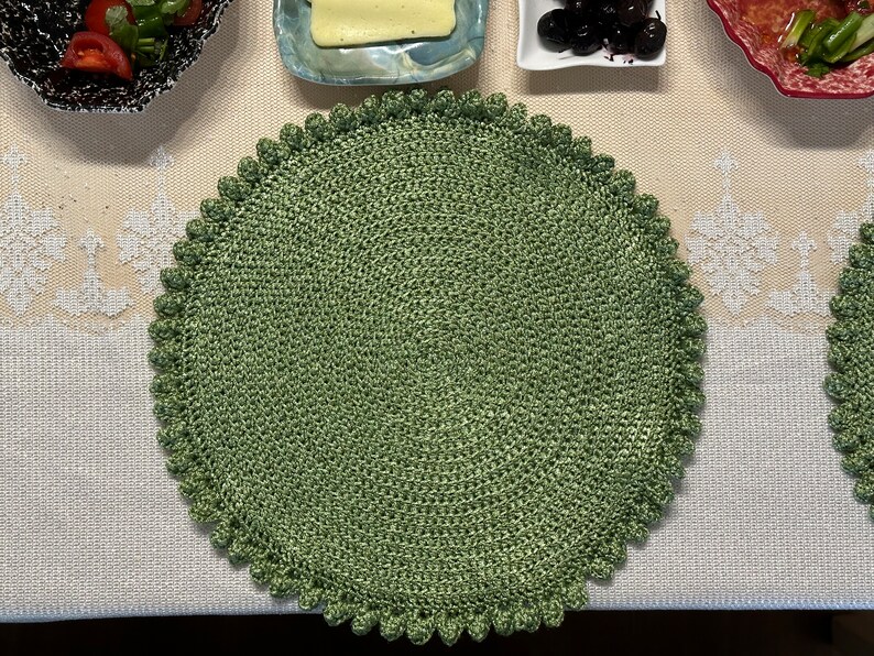 Handmade Crochet Placemats Set Custom Supla Set of 4 or 6 Green Service
