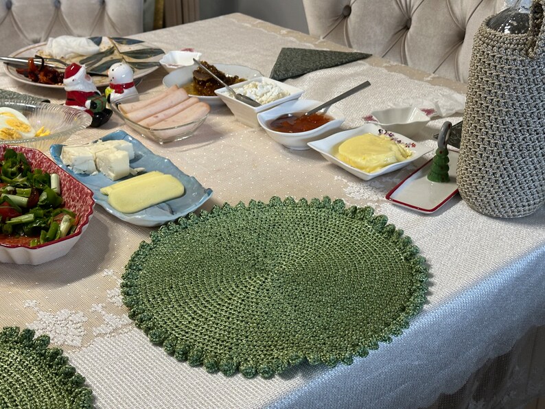 Handmade Crochet Placemats Set Custom Supla Set of 4 or 6 Green Service