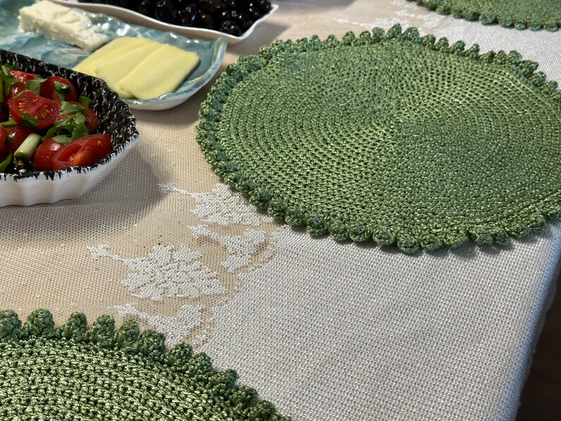 Handmade Crochet Placemats Set Custom Supla Set of 4 or 6 Green Service