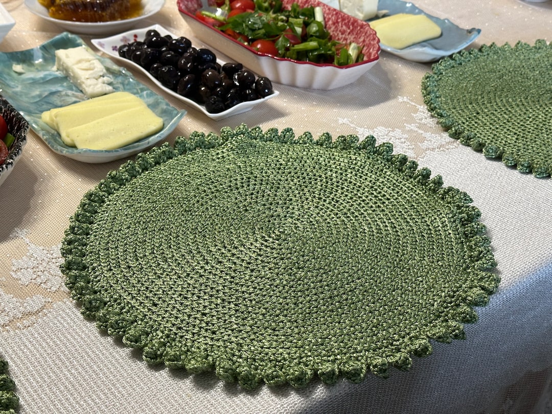 Handmade Crochet Placemats Set Custom Supla Set of 4 or 6 Green Service