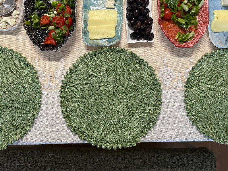 Handmade Crochet Placemats Set Custom Supla Set of 4 or 6 Green Service
