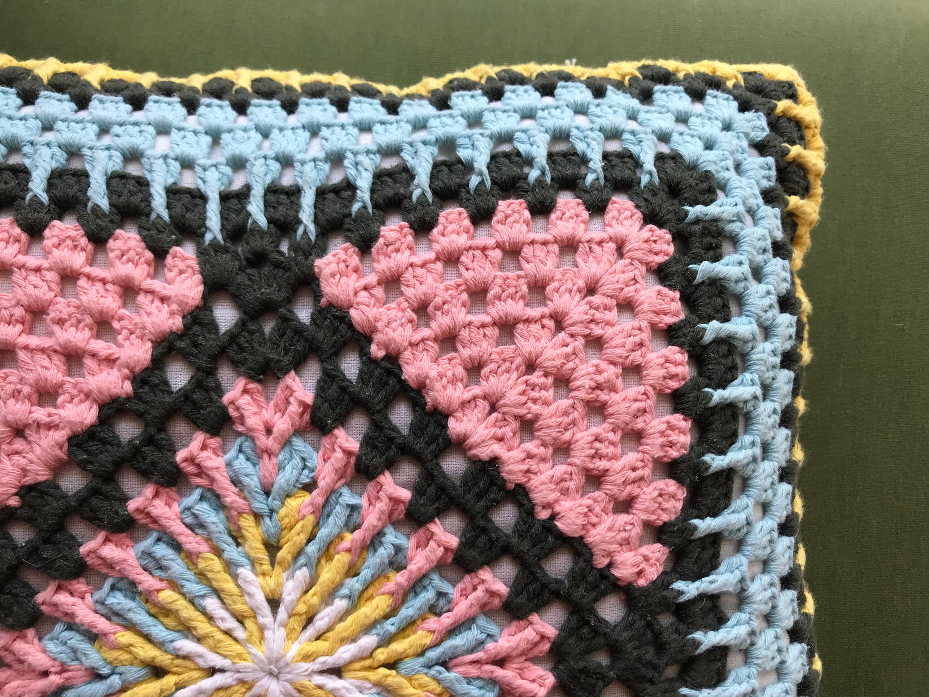 Crochet Granny Square Pillow Cover Colorful Decorative Etsy