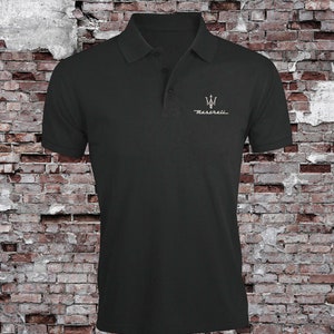 Maserati Logo Auto Heren Geborduurd Poloshirt Korte Mouw Zomerkleding Top T-shirt Black (Opal)