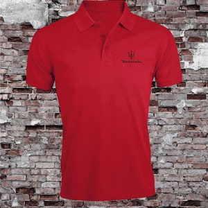 Maserati Logo Auto Heren Geborduurd Poloshirt Korte Mouw Zomerkleding Top T-shirt Red (CRM)