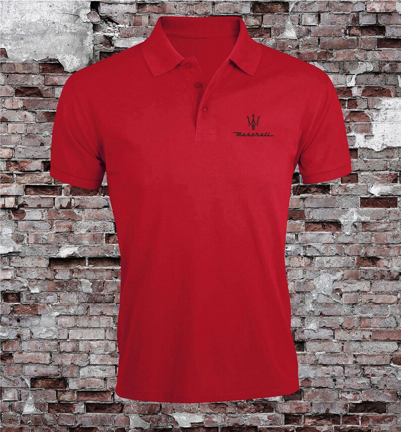 Maserati Logo Auto Heren Geborduurd Poloshirt Korte Mouw Zomerkleding Top T-shirt Red (CRM)