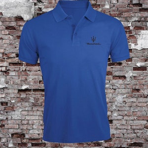 Maserati Logo Auto Heren Geborduurd Poloshirt Korte Mouw Zomerkleding Top T-shirt Light Blue (King)