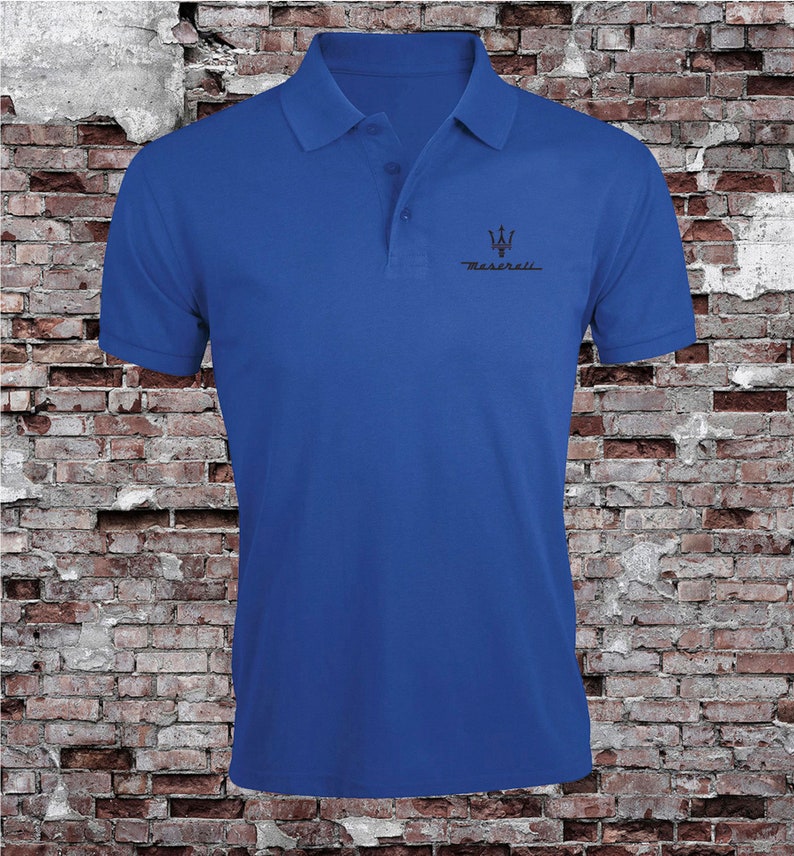 Maserati Logo Auto Heren Geborduurd Poloshirt Korte Mouw Zomerkleding Top T-shirt Light Blue (King)