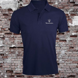 Maserati Logo Auto Heren Geborduurd Poloshirt Korte Mouw Zomerkleding Top T-shirt Dark Blue (Marina)