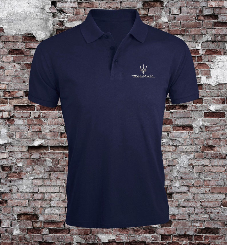 Maserati Logo Auto Heren Geborduurd Poloshirt Korte Mouw Zomerkleding Top T-shirt Dark Blue (Marina)