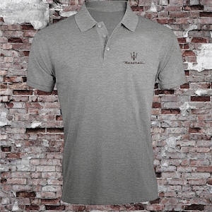 Maserati Logo Auto Heren Geborduurd Poloshirt Korte Mouw Zomerkleding Top T-shirt Gray (Ash)