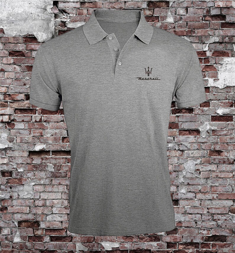 Maserati Logo Auto Heren Geborduurd Poloshirt Korte Mouw Zomerkleding Top T-shirt Gray (Ash)