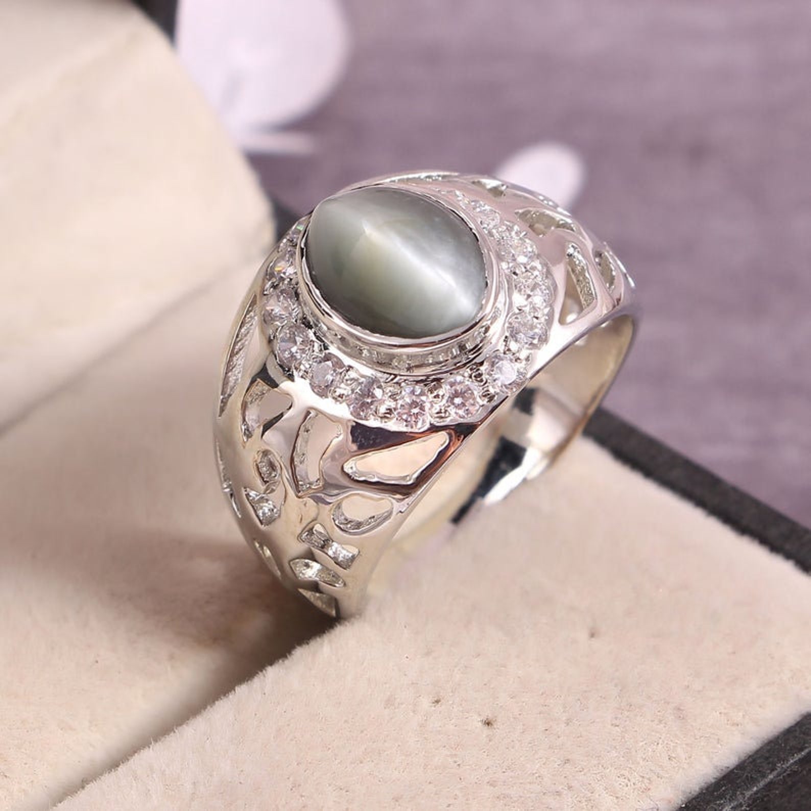 Cat's Eye Ring Sterling Silver Ring Vintage Jewelry Etsy