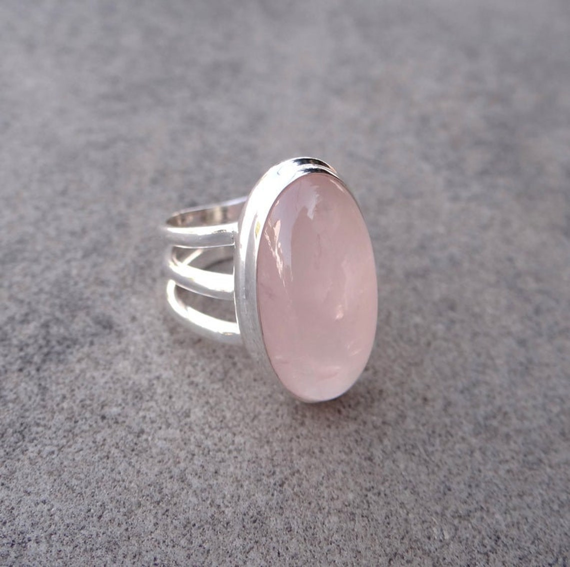Pink Rose Quartz 925 Sterling Silver Designer Ring Wedding Etsy