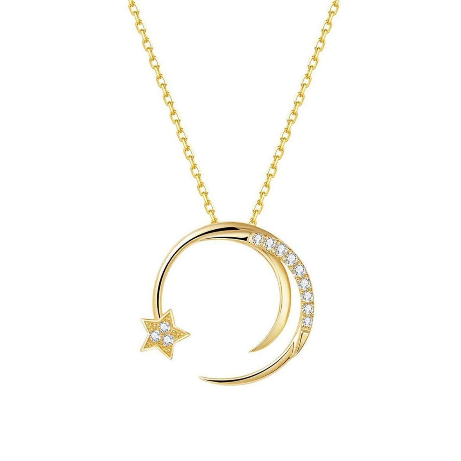 Crescent Moon and Star Pendant Necklace With Diamonds Dainty - Etsy
