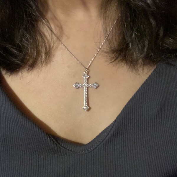 Diamond Cross Necklace Etsy