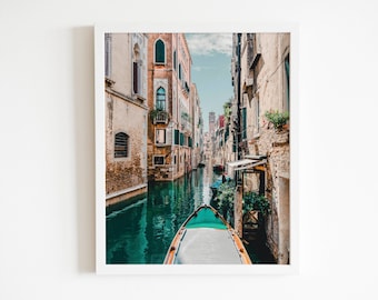 Póster de viaje de Venecia, arte mural imprimible, impresión fotográfica de canales de Italia, decoración romántica de ciudades europeas, descarga digital instantánea