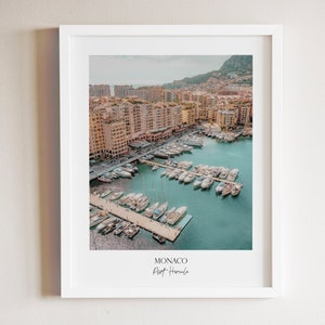 Mónaco Print, Cartel de viaje de la Riviera Francesa, Foto mediterránea, Vista costera imprimible, Mónaco Instant Art, Harbor Ships Print