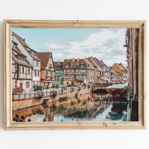 Alsace France Printable, La Petite Venise Travel Poster, Colmar French Town Architecture Photo, Little Venice Canal Digital Wall Art