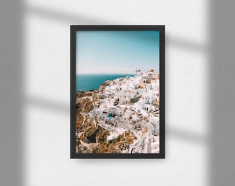 Affiche de voyage de Santorin, art mural imprimable, impression côtière de l'île de Grèce, décoration méditerranéenne, téléchargement immédiat