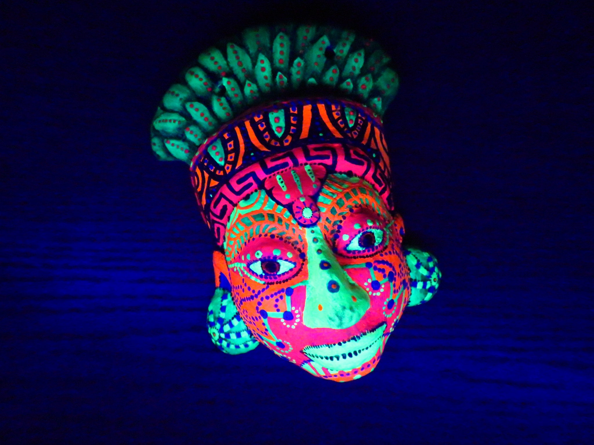 Mayan Shaman Masque, Mesoamerican Art, Mayan Psychedelic Deco, Uv Masque.